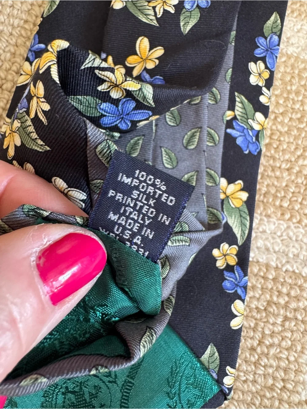 Tommy Hilfiger Floral Silk Tie Navy Blue Yellow Green Italy Preppy Necktie
